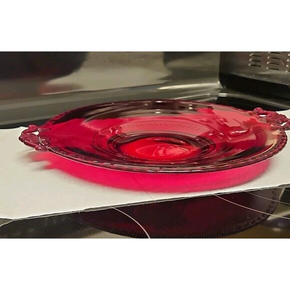 Vintage Paden City Red Depression Glass Filigree Gadroon Pattern Cheese Plate - Picture 9 of 13
